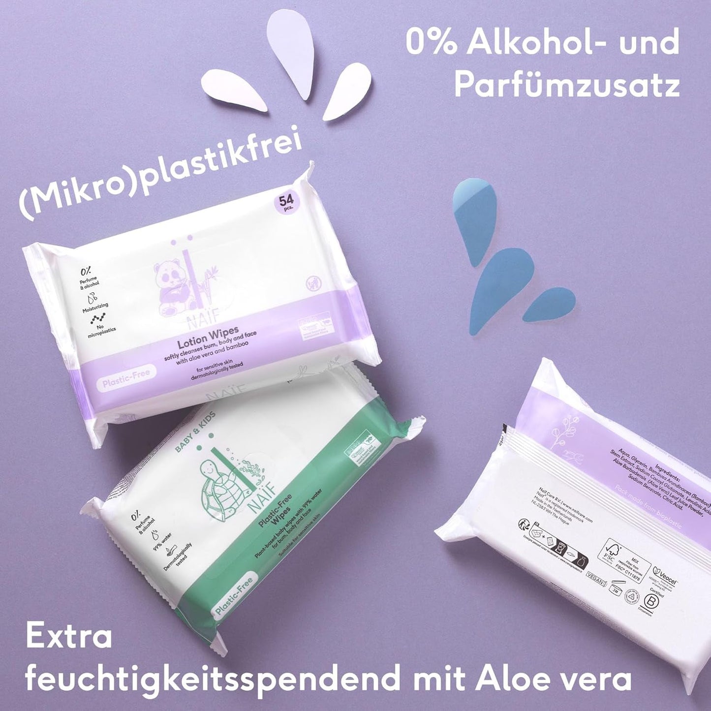 Naïf - Toallitas húmedas sin plástico - 162 piezas (3 paquetes de 54 toallitas cada uno) - para bebés y niños - culito, cuerpo, cara - con aloe vera y bambú - 0% fragancia y alcohol