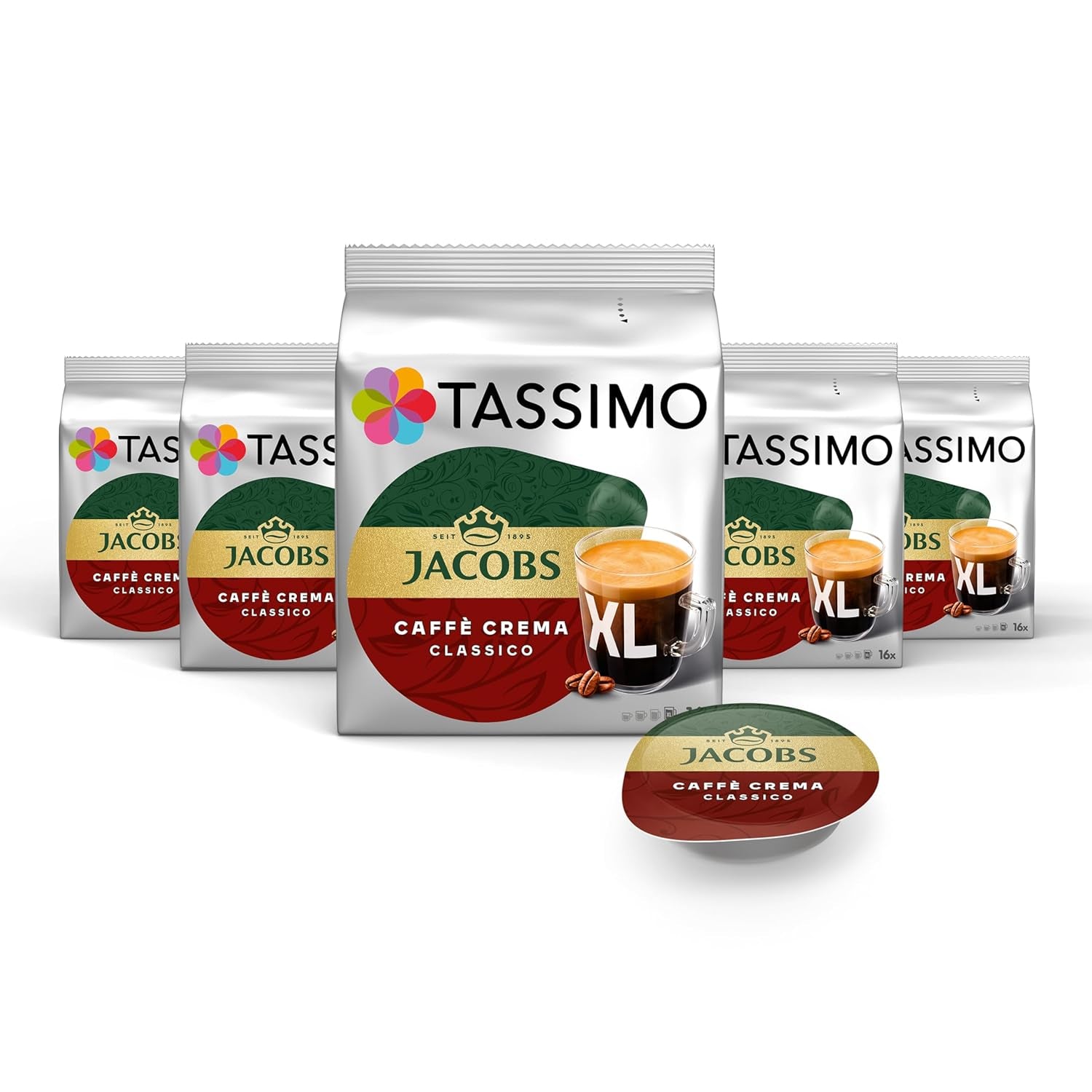 Tassimo Kapseln Jacobs Caffè Crema Classico XL, 5 x 16 pastillas, 80 cápsulas de café