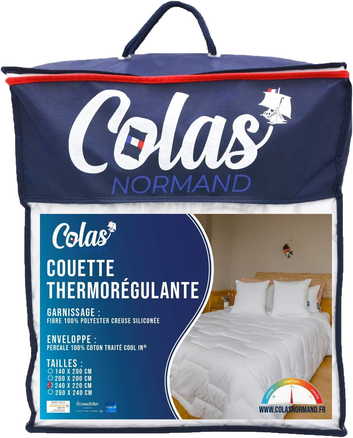 Edredón Termorregulador, Templado, 240 X 220 Cm, Transpiración, Ventilación óptima, 100% algodón, Percal, Sensación Fresca, Edredones y colchas francesas Naty Shop 220X240 Cm Templado