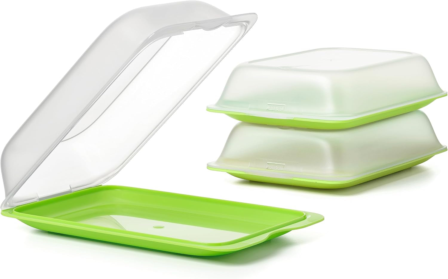 TATAY Fresh Slicer Box Juego de 4, sin BPA, reutilizable, apilable, apto para lavavajillas y MWO, colores aleatorios. Medidas 17cm x 3,2cm x 25,2cm Cajas para guardar alimentos Naty Shop Contenedor para salchichas - Set de 3 - Maxi