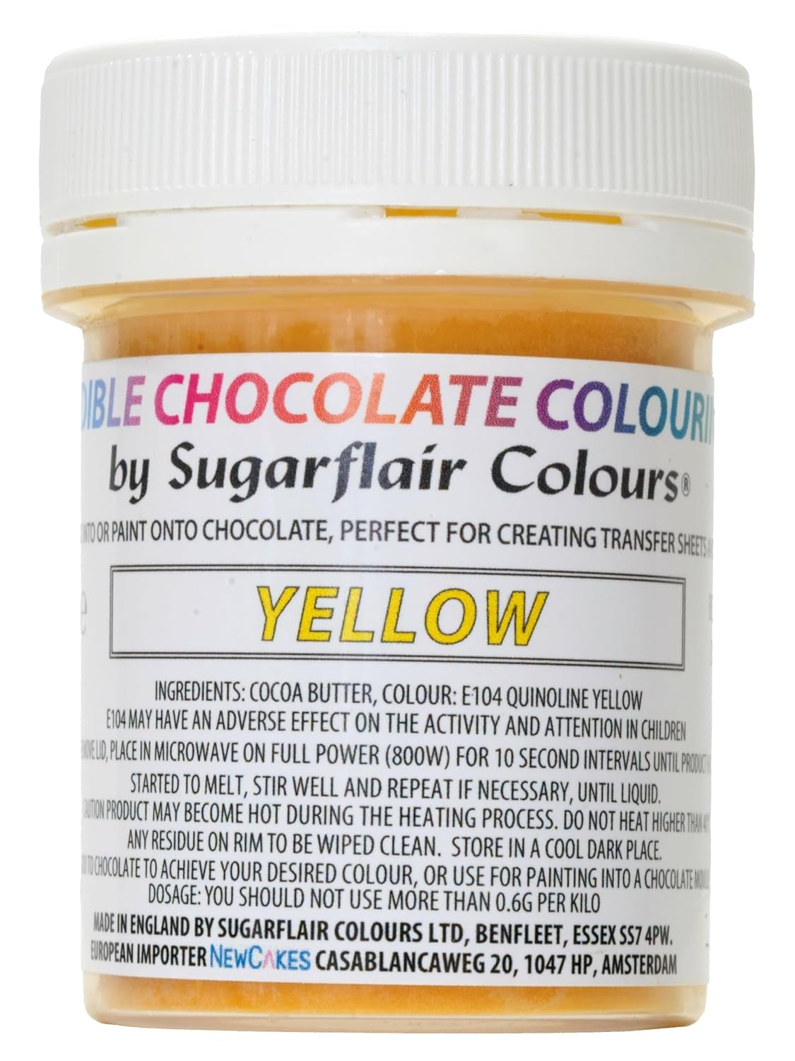 Colorante alimentario Sugarflair Chocolate Colorante alimentario amarillo para chocolate - Manteca de cacao orgánica coloreada, colorante de chocolate para colorear chocolate, bombones - 35g