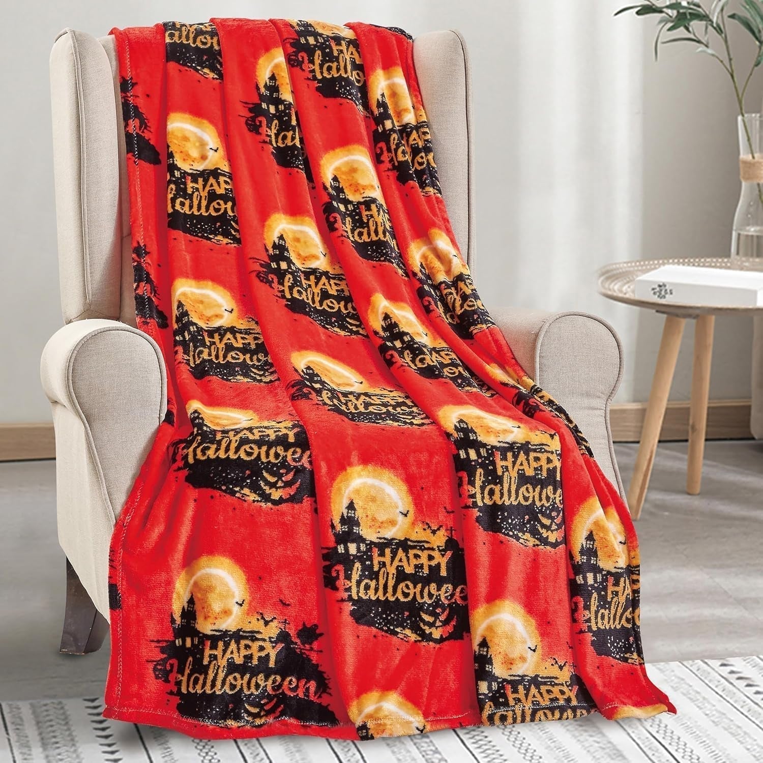 Elegant Comfort Manta ligera con temática de Halloween, suave, acogedora y lujosa, perfecta para relajarse en esta temporada espeluznante, 127 x 152,4 cm, camas y fundas con calaveras y huesos Elegant Comfort Casa de Halloween 50 x 60