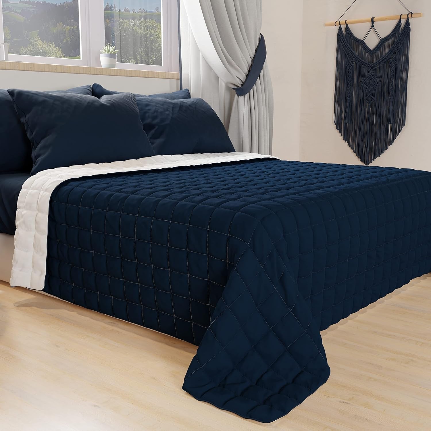 PETTI Artigiani Italiani - Edredón cama individual, edredón doble cara, edredón primaveral, azul medianoche, blanco, 100% Made in Italy Edredones y edredones Naty Shop