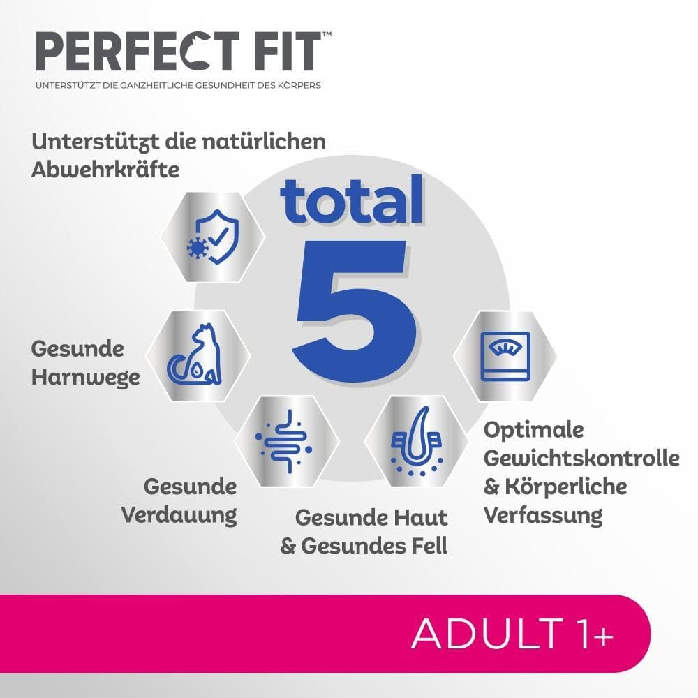 Perfect Fit Adult 1+ selección de comida húmeda con salmón, pescado de aguas profundas, ternera y pollo, 48 sobres, 12x85g (paquete de 4) - Comida húmeda premium para gatos adultos a partir de 1 año