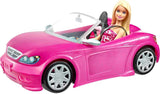 Muñeca Barbie y convertible con purpurina rosa, neumáticos realistas, logotipo, juguete para edades de 3 años en adelante, DJR55