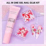 Makartt Gel Adhesivo de Diamantes de Imitación - Juego de Pegamento de Uñas UV de 15 ml con Dijes de Uñas Rosas, Joyería de Uñas con Círculo de Corazón y Accesorios de Diseño de Uñas para Manicura en el Hogar, Regalo del Día de San Valentín