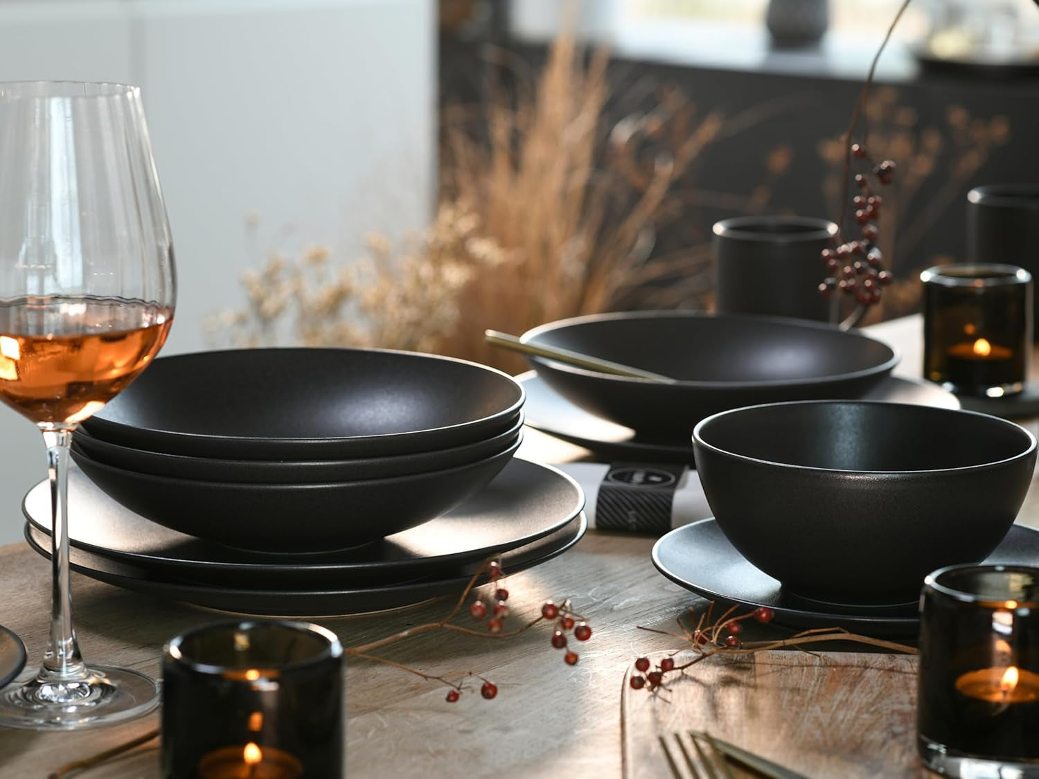 Creatable, 23146, Serie SOFT TOUCH BLACK, Vajilla de 20 Piezas, Servicio Combinado de Porcelana, Apto para Lavavajillas y Microondas, Hecho en Portugal