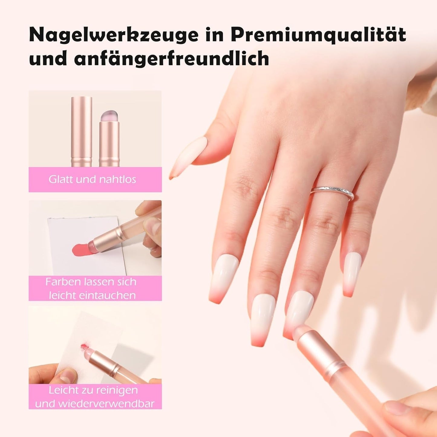 Aokitec 14 Piezas Herramientas de Silicona Pinceles para Gel Naillack UV, Pinceles de Gel Wiederwendbare para Naillack Cromo en Polvo para Uñas UV, Nail Art Zubehör para Efecto Espejo Ombre Blush, Nägel Selber Machen