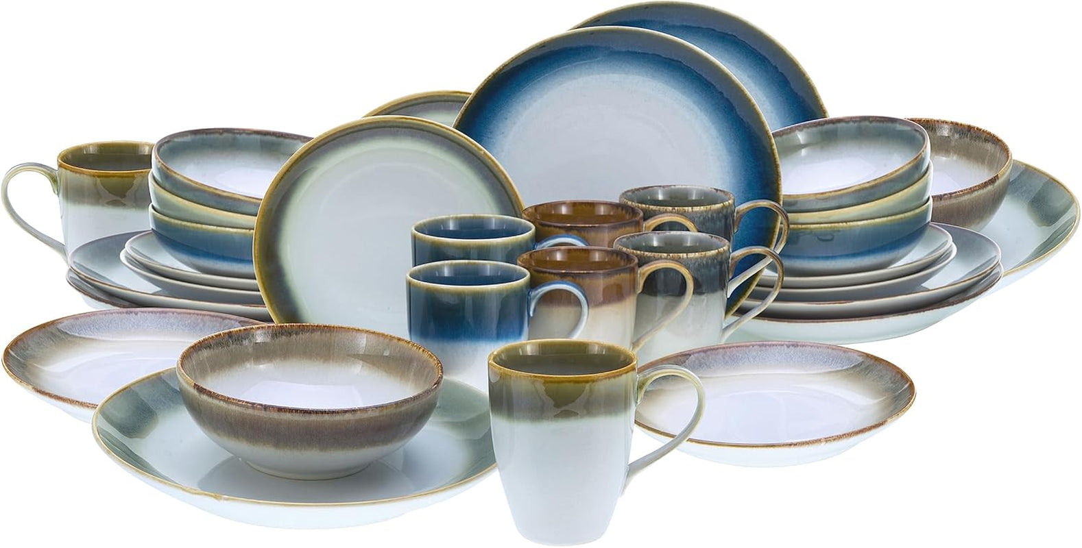 CreaTable, 23679, Serie Cascade, Vajilla de 32 piezas para 8 personas, Servicio combinado de porcelana, Apto para lavavajillas y microondas, Fabricación de calidad