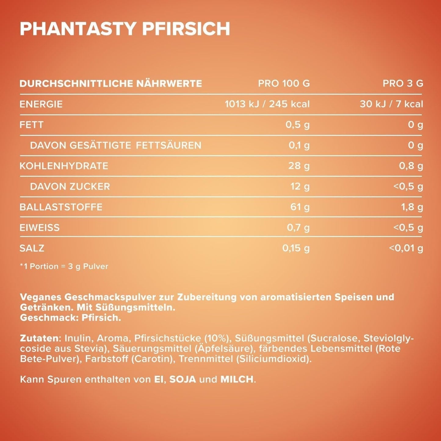 Ironmaxx Phantasty - Melocotón Cremoso Dosis 250G | Vegan Geschmackspulver Mit Echten Frucht- Oder Nussstückchen | Perfekter Zuckerersatz Edulcorantes Naty Shop
