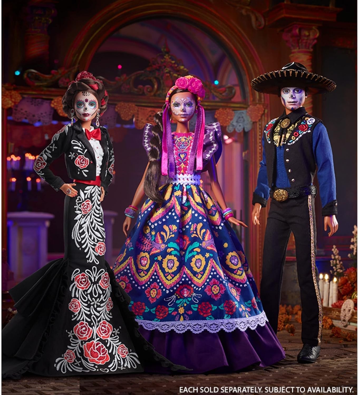 Muñeca Barbie del Día de Muertos 2022 con vestido tradicional con volantes, corona de flores y pintura facial de calavera, regalo para coleccionistas