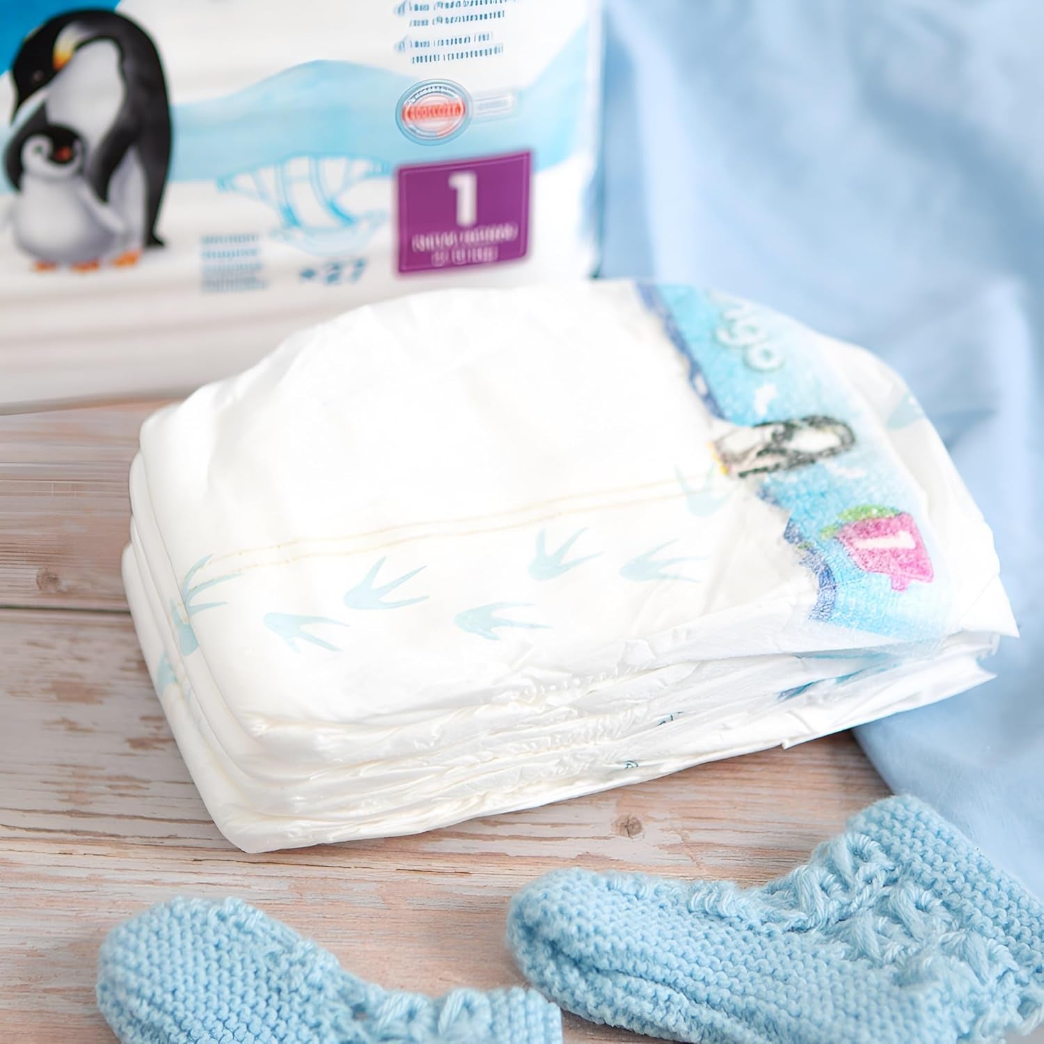 Pañales ecológicos talla 1 recién nacido (2-5 kg), 1 bolsa con 27 pañales