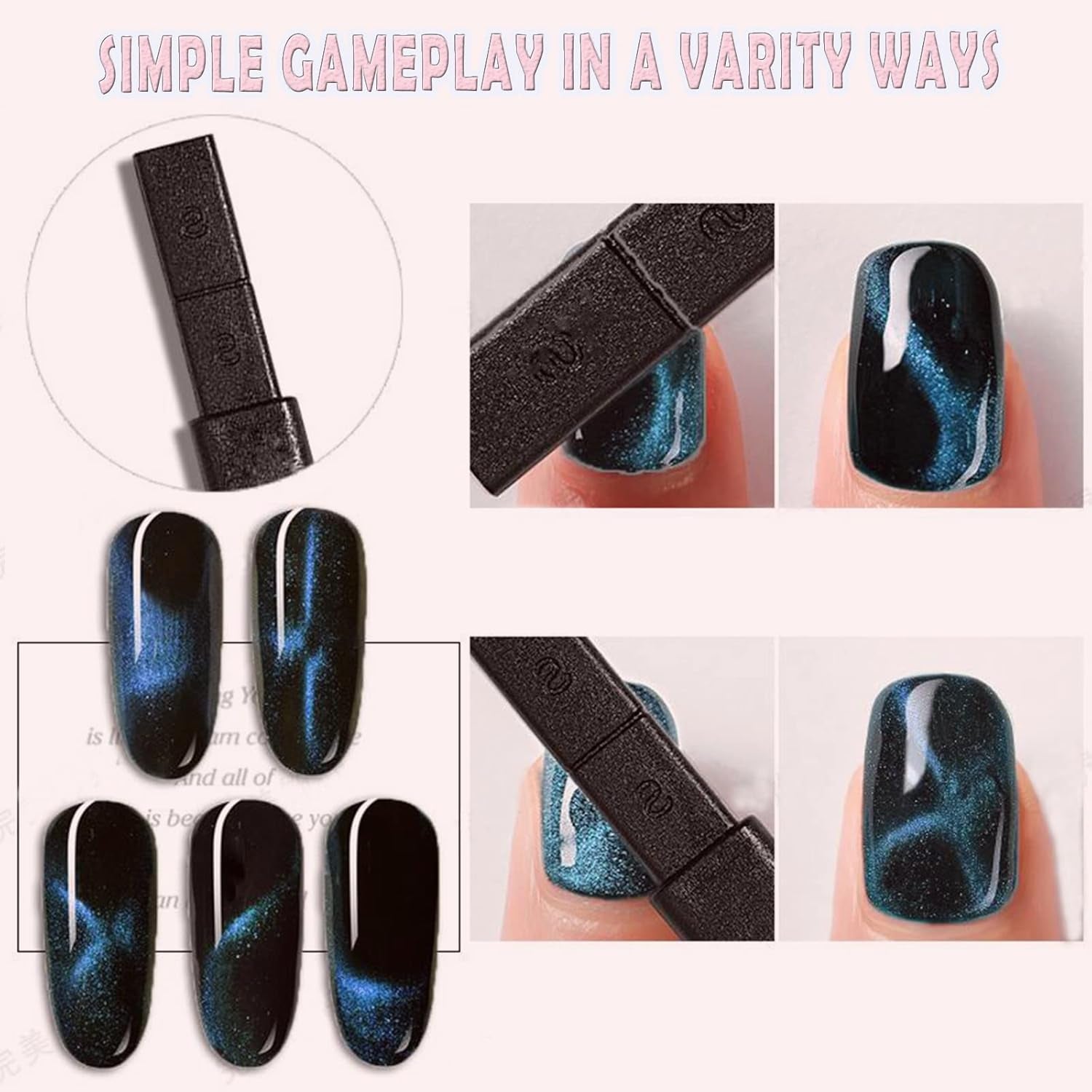 14 piezas Nail Art Werkzeug Magnetstift DIY Magic 3D Magnet Stick Set Verwendung Mit Cat Eye Gel Pulver Oder Nagelack - Magnetic Stift Katze Eye Pen para un efecto mágico ideal para el cabello