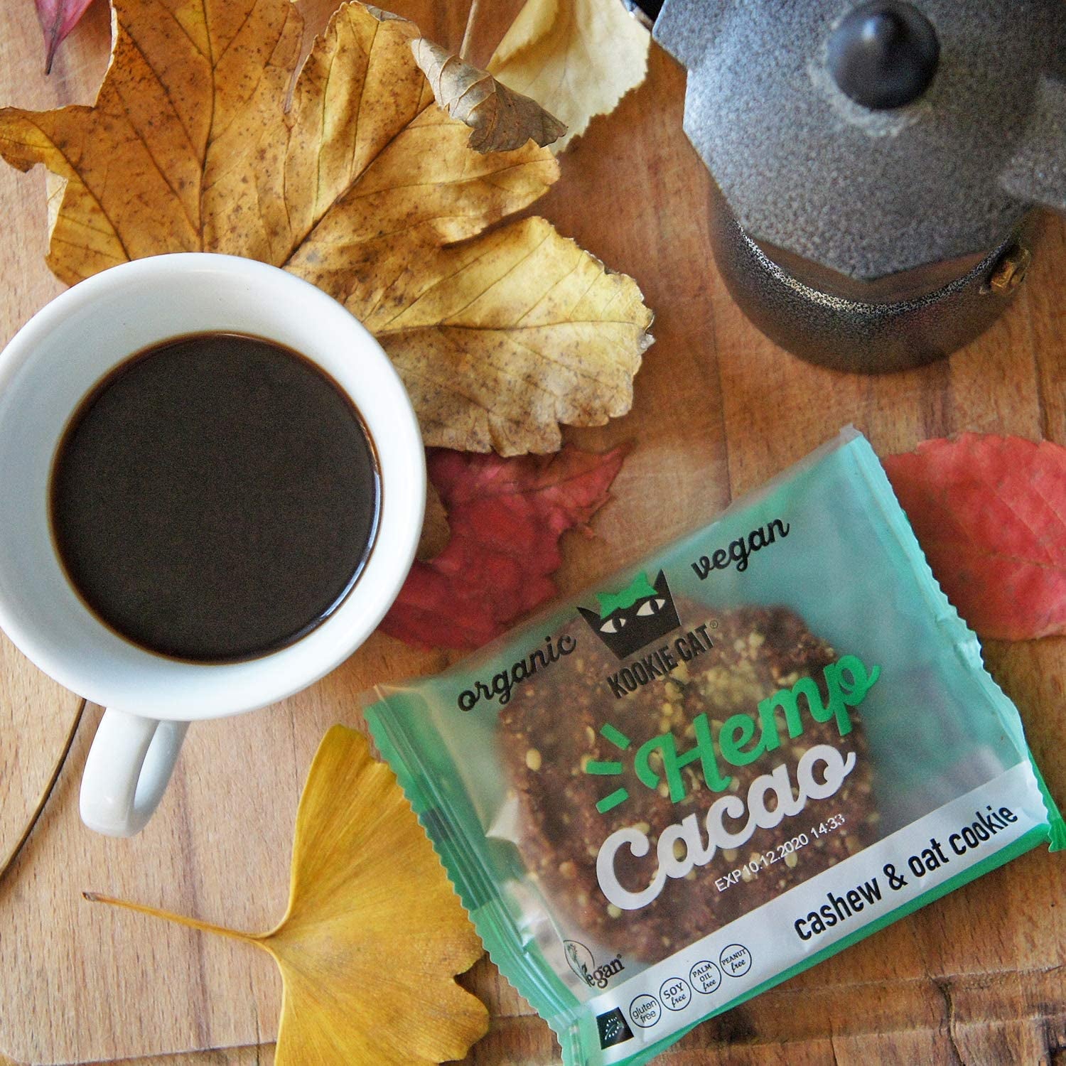 Semillas de cáñamo y cacao - Galletas de avena y anacardo orgánicas, sin gluten, veganas y envueltas individualmente - Paquete múltiple de 12 x 50 g