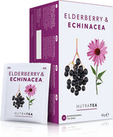 Nutra Tea Saúco y equinácea, té para inmunidad y resfriados, té de apoyo inmunológico, lucha contra el resfriado, 20 bolsitas de té reutilizables, té de hierbas naturales