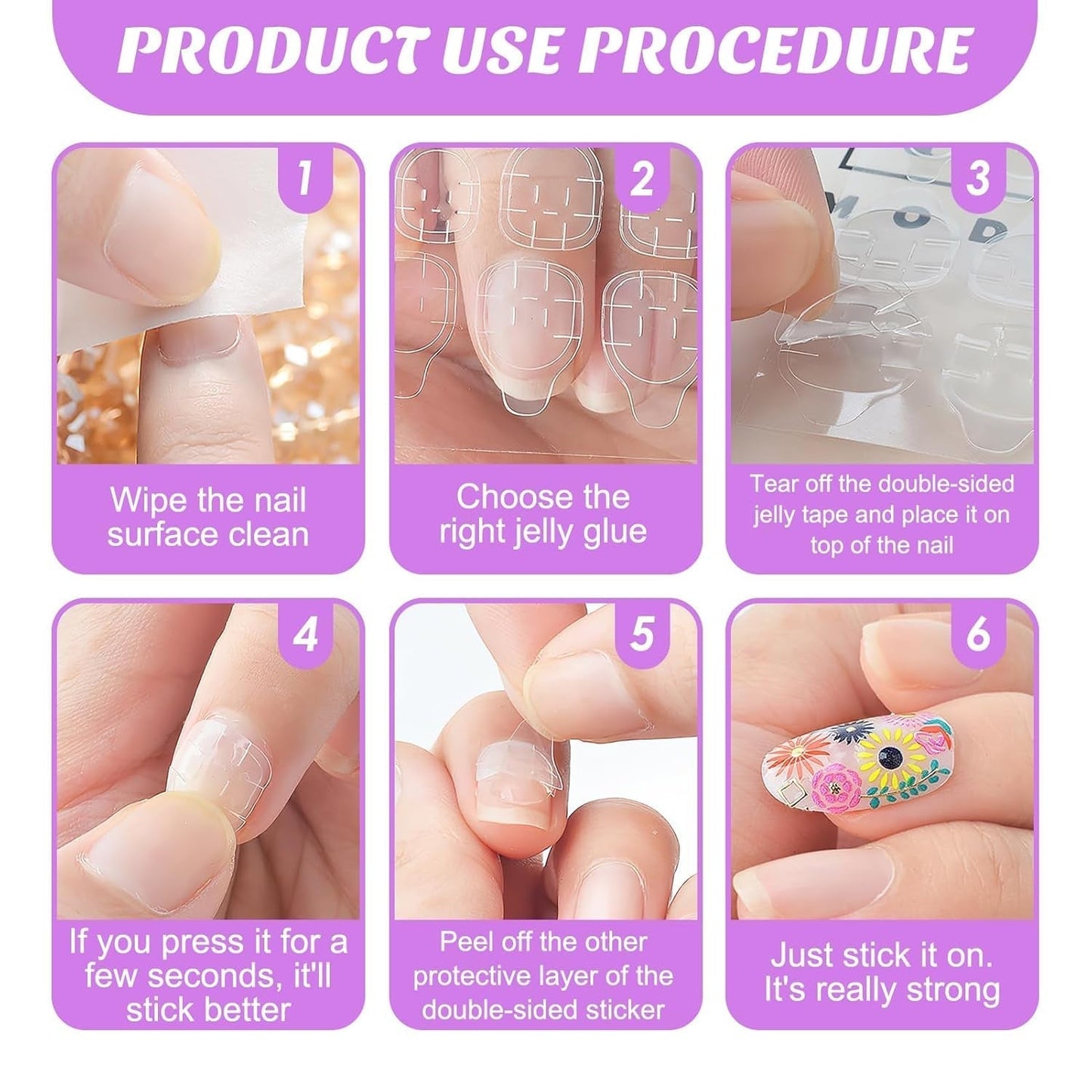 240 Piezas Almohadillas de Pegamento para Uñas, Hoja Adhesiva para Uñas Postizas, 10 Hojas de Pegatinas Transparentes Transpirables Súper Adhesivas de Doble Cara (Gel Jelly) para Manicura y Uñas Artificiales, Incluye Set de Manicura