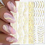 12 hojas de pegatinas autoadhesivas para uñas con líneas de brillo láser, pegatinas holográficas, pegatinas para uñas con rayas de bronce, líneas francesas, lazos curvos, líneas onduladas, pegatinas para uñas, accesorios para decoración de uñas