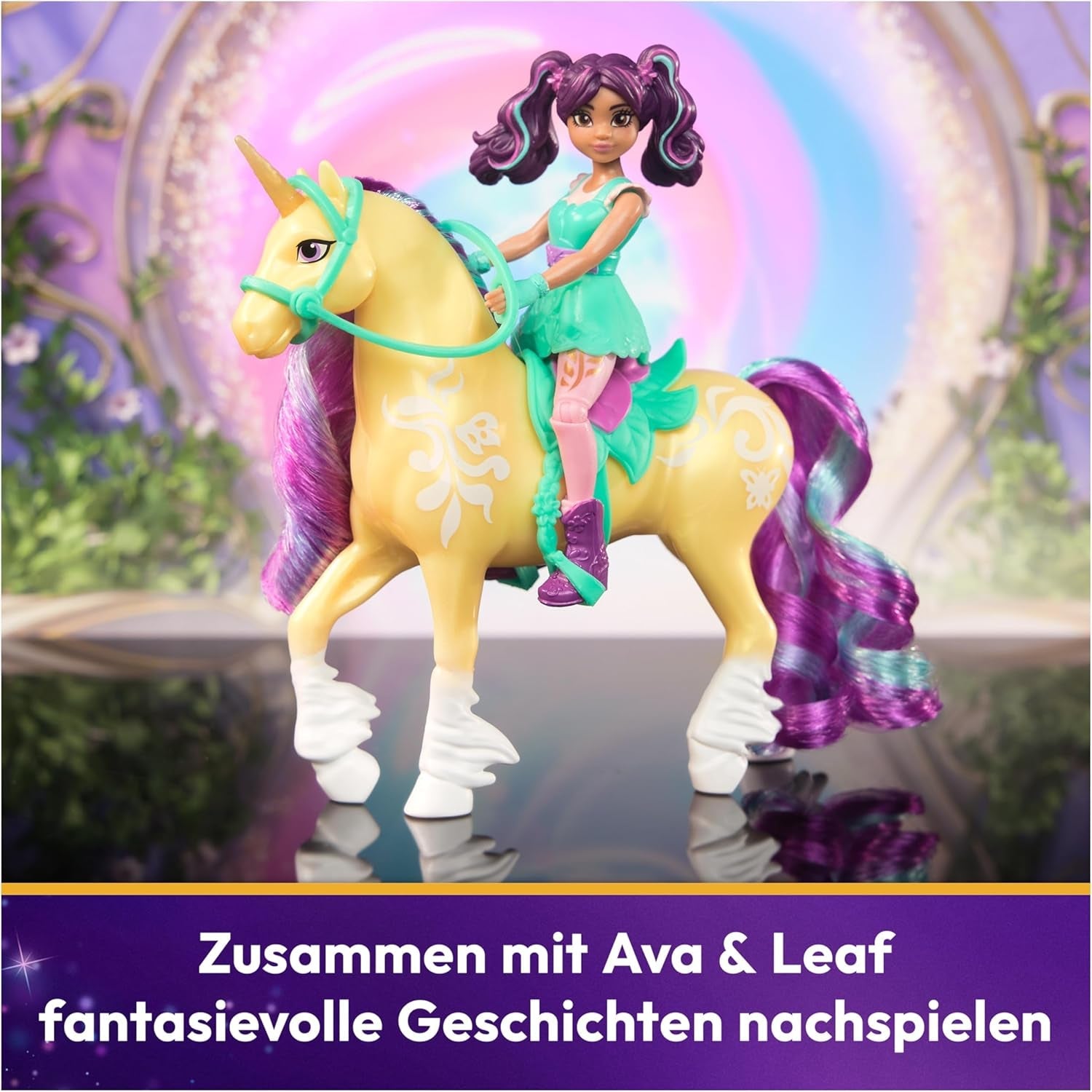 Unicorn Academy AVA y Unicorn Leaf Set - Figuras originales de aproximadamente 12 cm de alto de la popular serie de Netflix Con dos accesorios y cepillos para el cabello Para juegos de rol imaginativos, para niños a partir de 4 años Figuras de acción Naty Shop