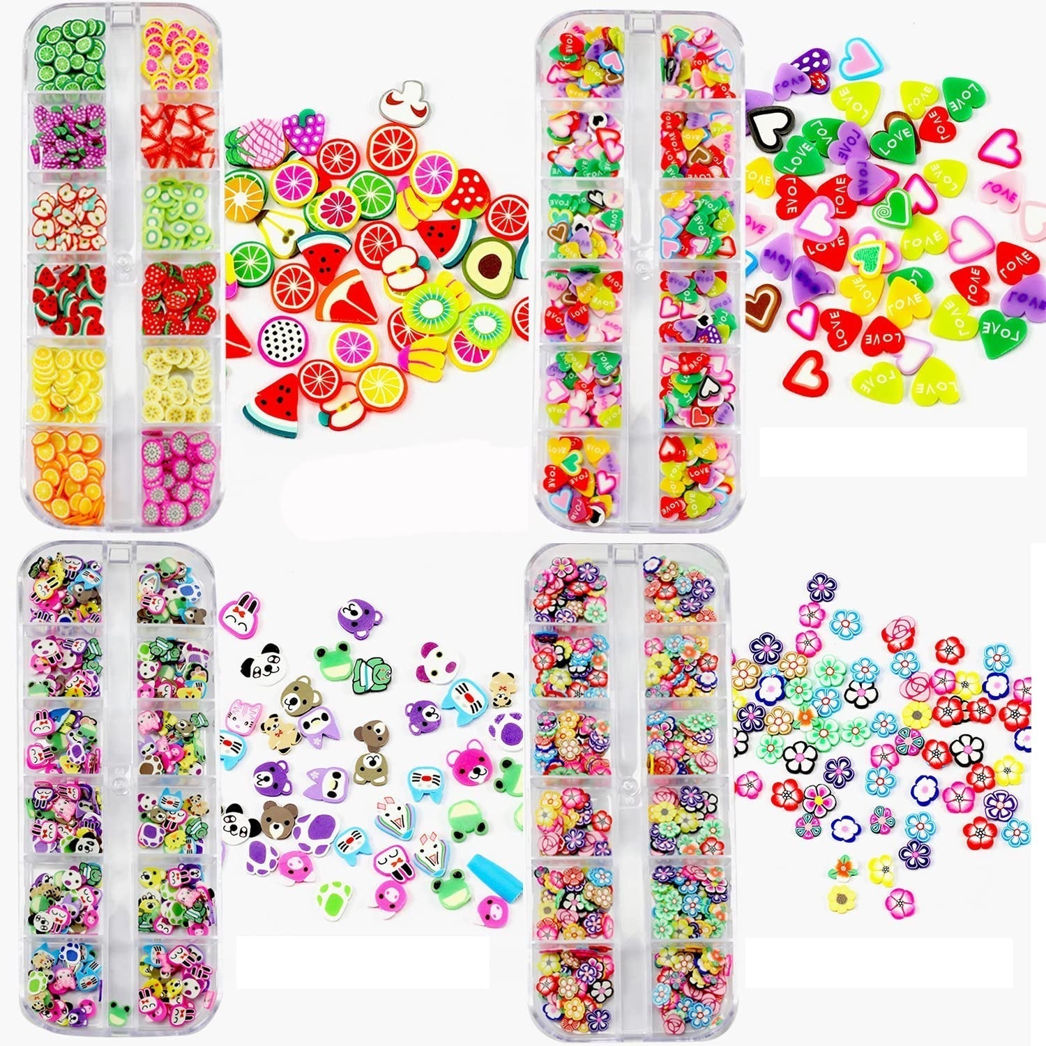 4 Set Nagel Obst Scheiben, Basicon Niedliche Obst Polymer Scheiben Obst Scheibe Nail Nagel 3D Obstscheibe Nail Art Slice para bricolaje Liefert Maniküre Dekoration Schleim Zubehör Nageldekorationen, 4 estilos