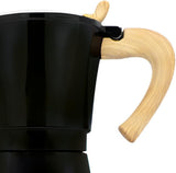 Jocca Cafetera Eléctrica Italiana Aluminio 6 Tazas Cafetera Manual Portátil con Mango de Madera Estilo Moca Negro