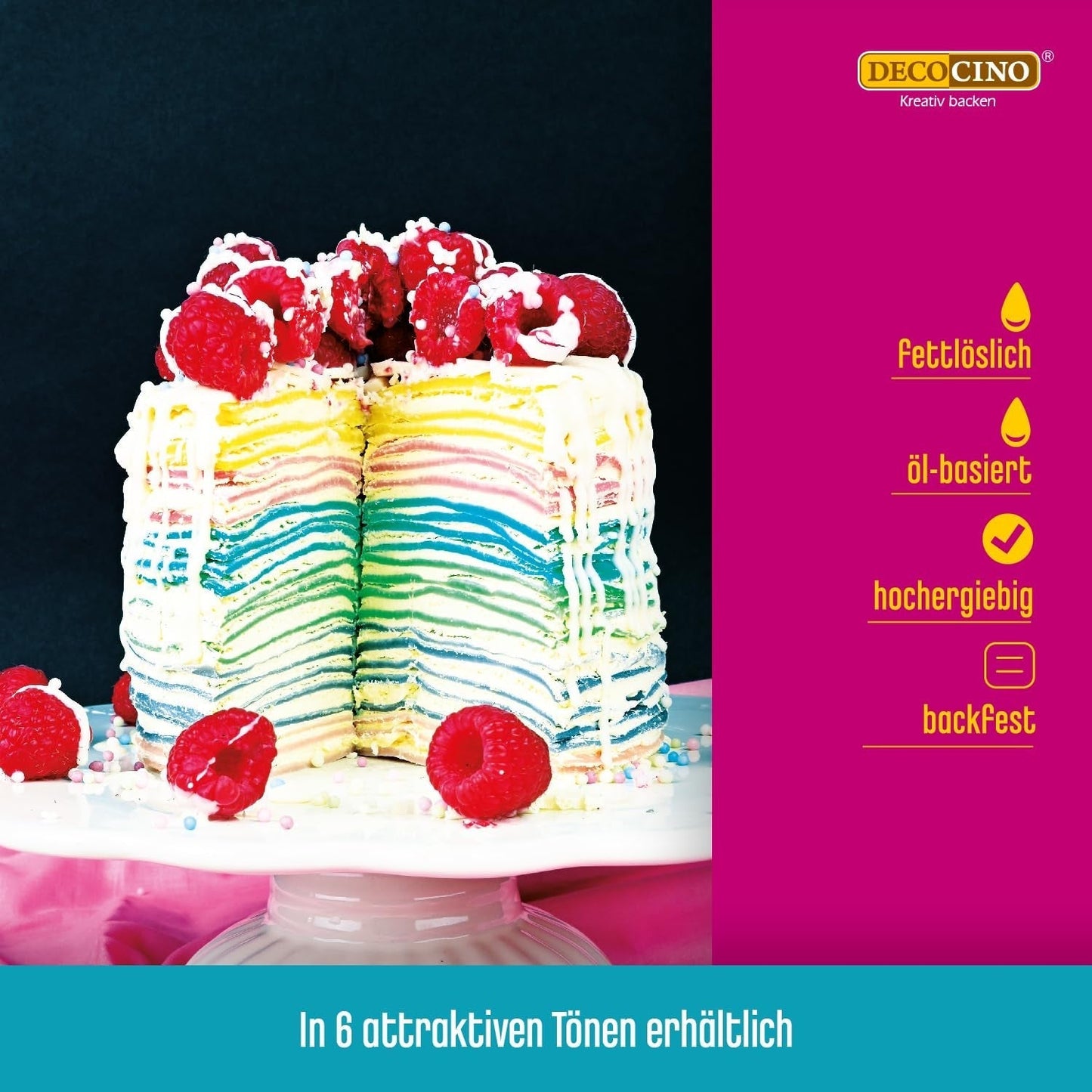 Decocino Pasta colorante liposoluble Set de 6 - 6 x 15 g - Colorante alimentario en rojo, blanco, verde, amarillo, azul y negro, ideal para colorear tartas, fondant y cremas - Sin azoicos ni gluten