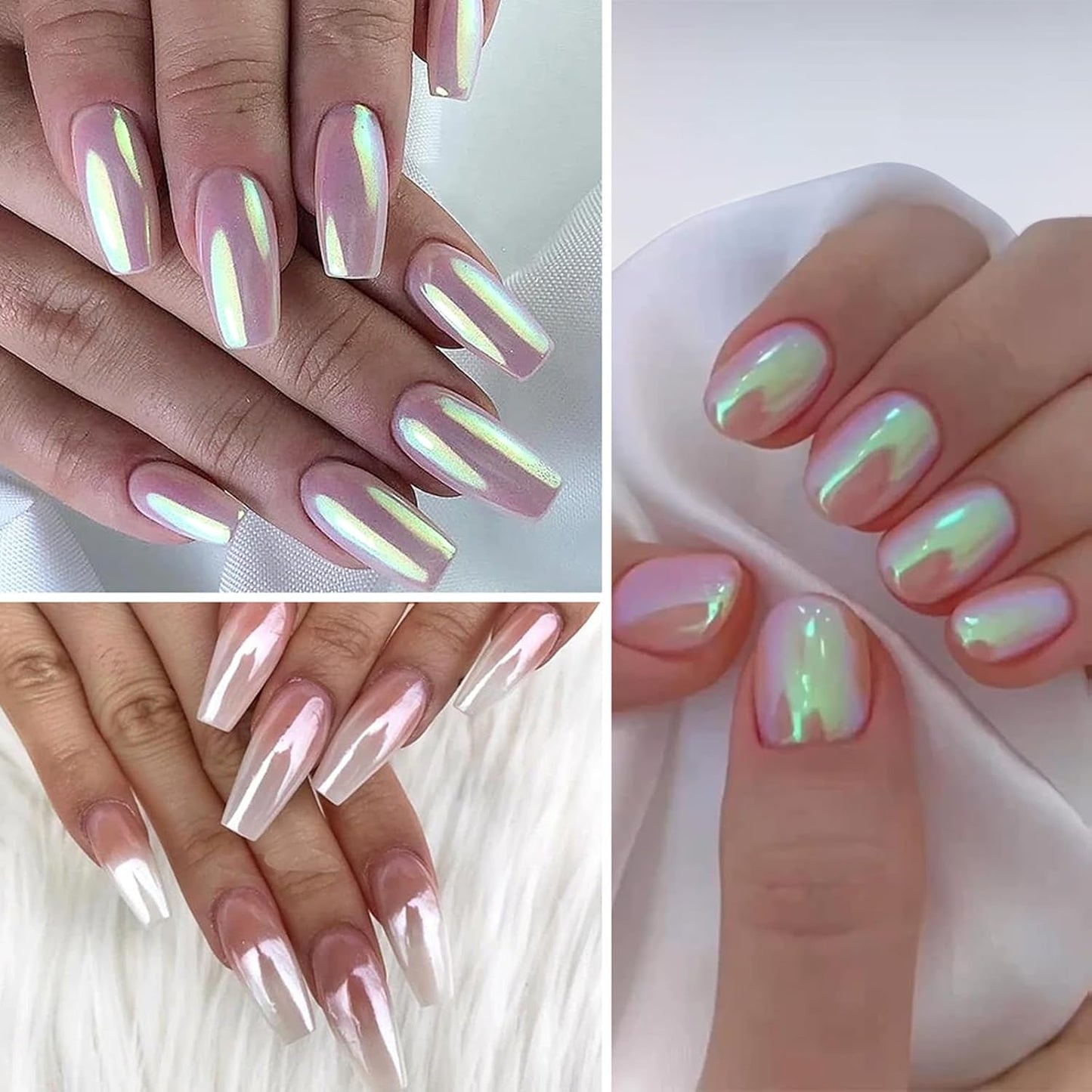 Polvo de uñas cromado Aurora Ice Shimmer polvo de pigmento cromado 4 Uds polvo cromado Nägel Nail Art Nageldesign