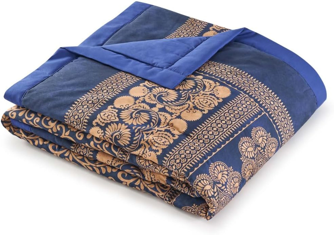 BASSETTI algodón cuadros TORCELLO color AZUL OSCURO B1 medida 135X190 Edredones y edredones Naty Shop