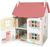 Janod - Mi primera casa de muñecas de madera - 10 accesorios - Muebles para muñecas - Puertas magnéticas y techo desmontable - Juguete de madera certificado FSC - A partir de 3 años