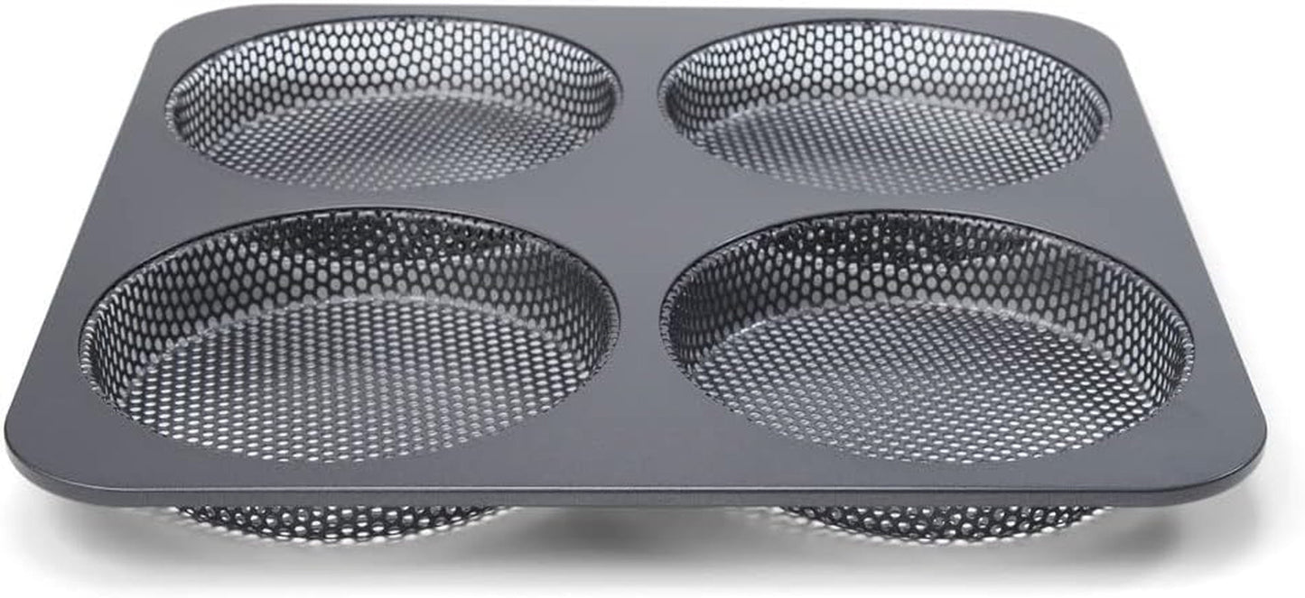 Hamburgerbrötchen, Perforiert, Antihaftbeschichte, 4 Runde Mulden Mit Je 12 Cm, Pfannengröße 28 X 28 Cm, 2.5 Cm Tief, Mittelgroß, Schwarz Moldes y bandejas para repostería Naty Shop