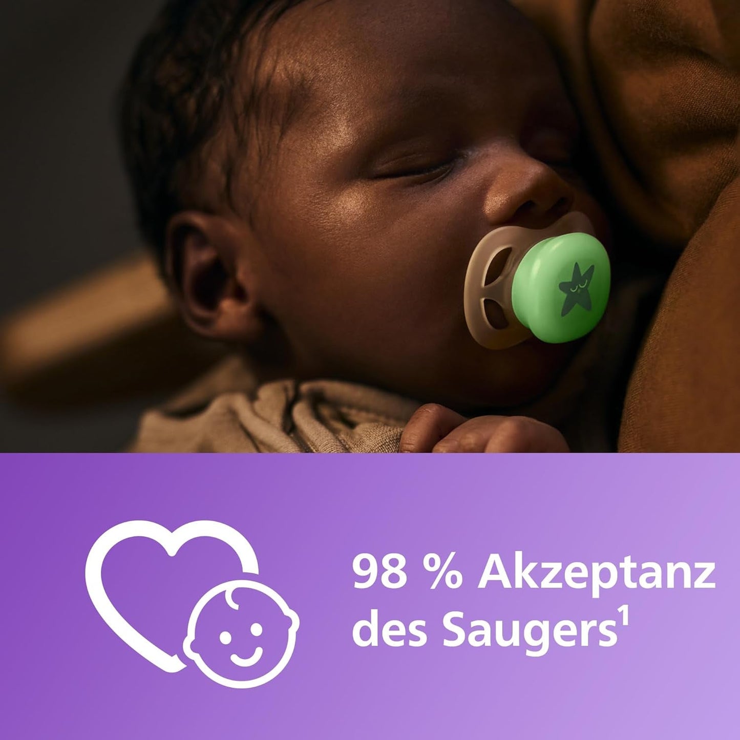 Philips AVENT Chupete nocturno Ultra Start, Chupete ortodóntico para recién nacidos, Brilla en la oscuridad, Sin BPA, con contenedor de esterilización, Paquete doble, Luna, Estrella, SCF075/07