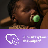 Philips AVENT Chupete nocturno Ultra Start, Chupete ortodóntico para recién nacidos, Brilla en la oscuridad, Sin BPA, con contenedor de esterilización, Paquete doble, Luna, Estrella, SCF075/07
