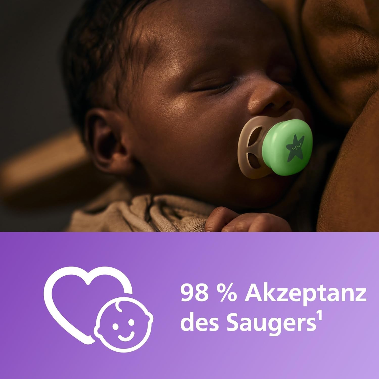Philips AVENT Chupete nocturno Ultra Start, Chupete ortodóntico para recién nacidos, Brilla en la oscuridad, Sin BPA, con contenedor de esterilización, Paquete doble, Luna, Estrella, SCF075/07