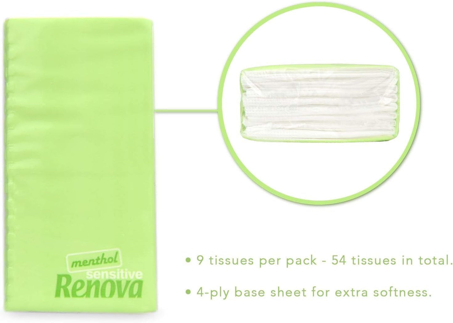 Pocket Tissues Renova SENSITIVE MENTHOL 6 Pack Regular Blanco 1 pieza (Paquete de 6)