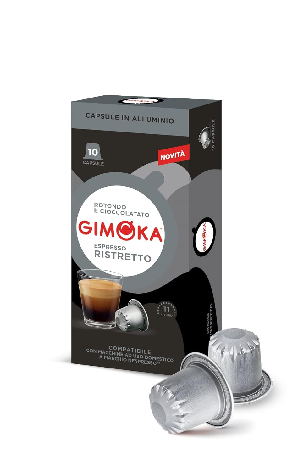 Gimoka Kaffeekapseln Espresso Ristretto, Intensität 11/13-100 Kapsel aus Aluminium - Compatible con Nespresso* Haushalts-Espressomaschinen - 100 Stück (10 x 10 Getränke) - Hergestellt in Italien