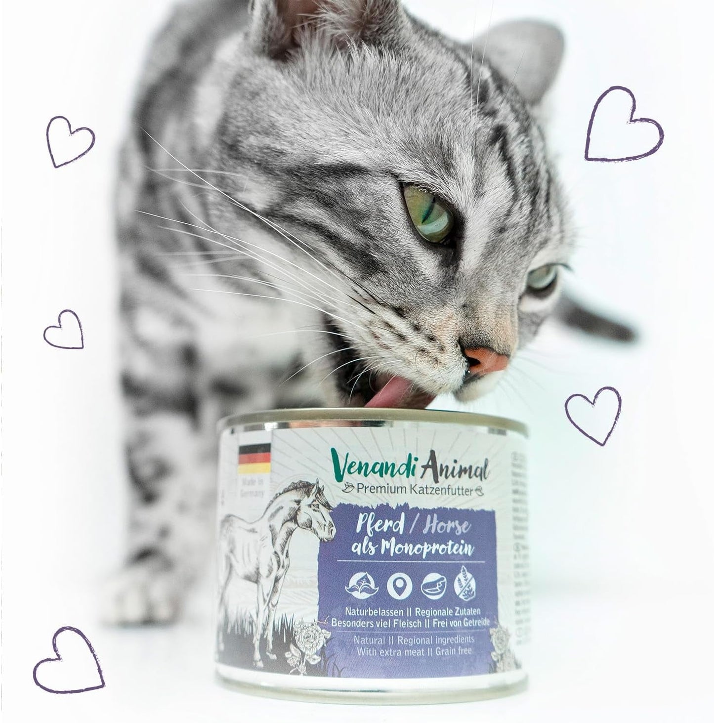 Venandi Animal - Alimento húmedo premium para gatos - Caballo como monoproteína, paquete de 12 (12 x 125 g), sin cereales, monoproteína