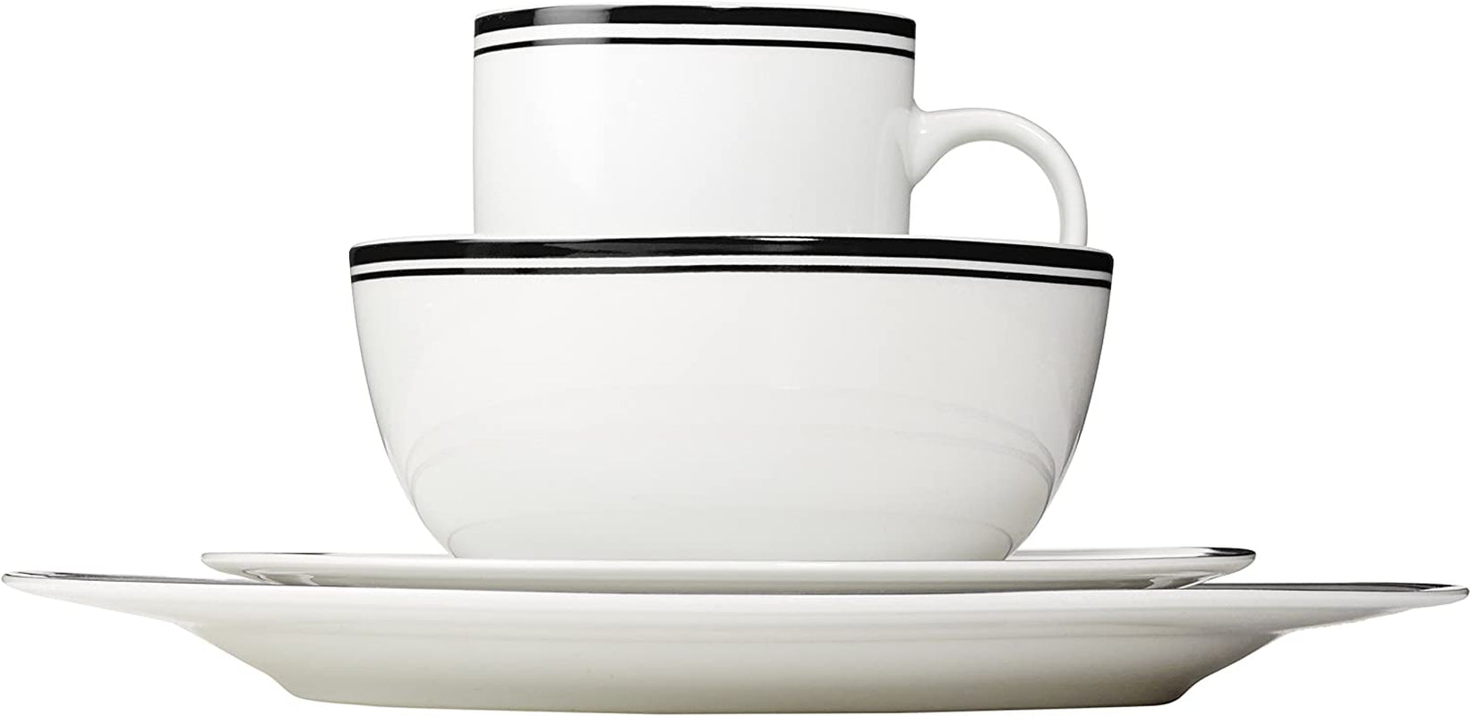 Amazon Basics Juego de vajilla para 4 de 16 piezas con borde negro color café
