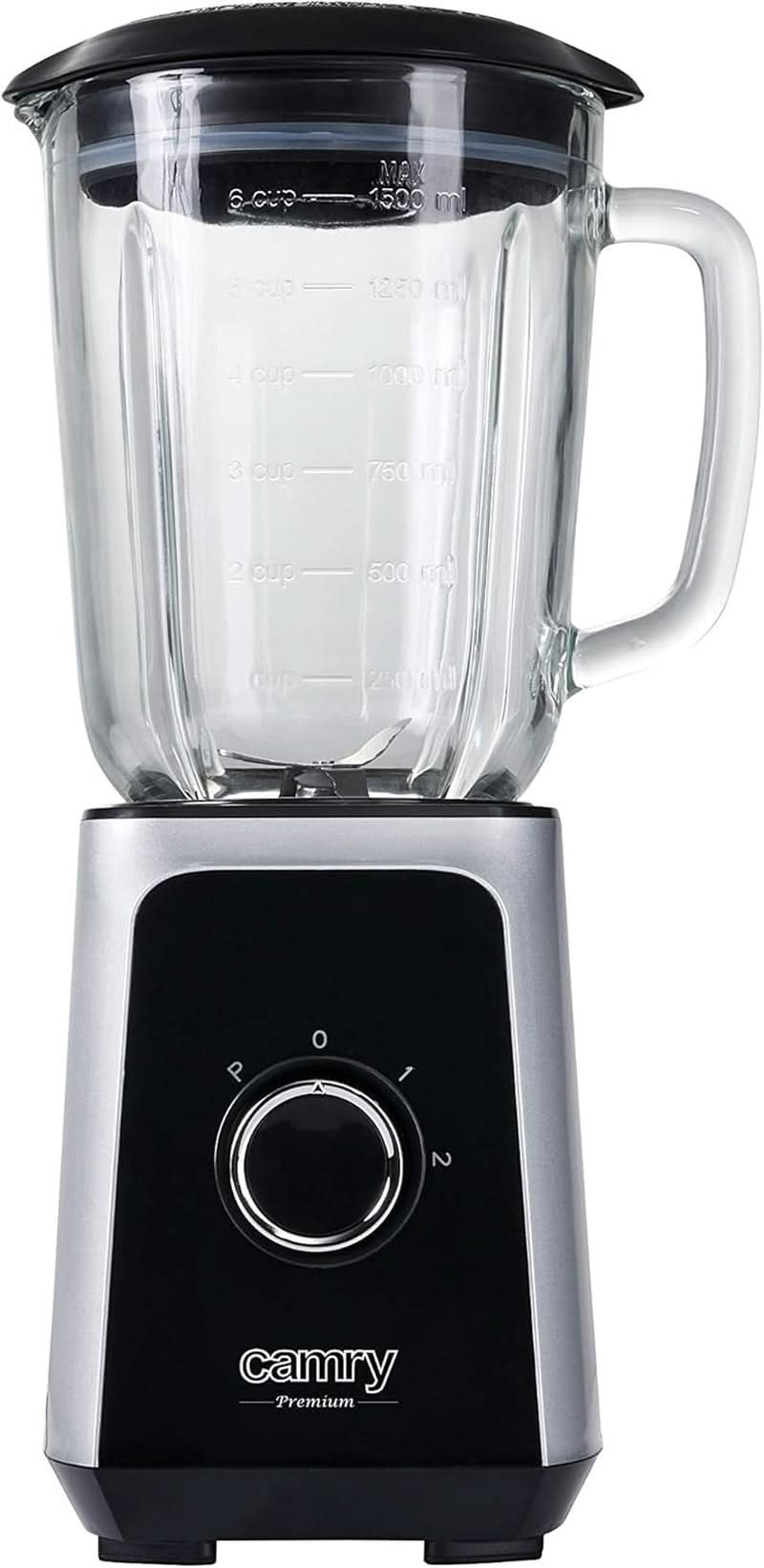 CR 4077 Batidora con base con vaso de cristal de 1,5 l, batidora, batidora alta, Mahlung, Eis-Zerkleinerung, Pulsfunktion, Edelstahlklingen, 2 Geschwindigkeiten, 1000W, Schwarz/Silber Kitchen Naty Shop