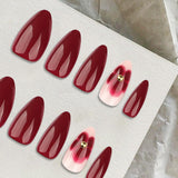 24 flores de color burdeos con armadura de diamantes, prensa en uñas, pegamento en uñas artificiales, juego de puntas de uñas