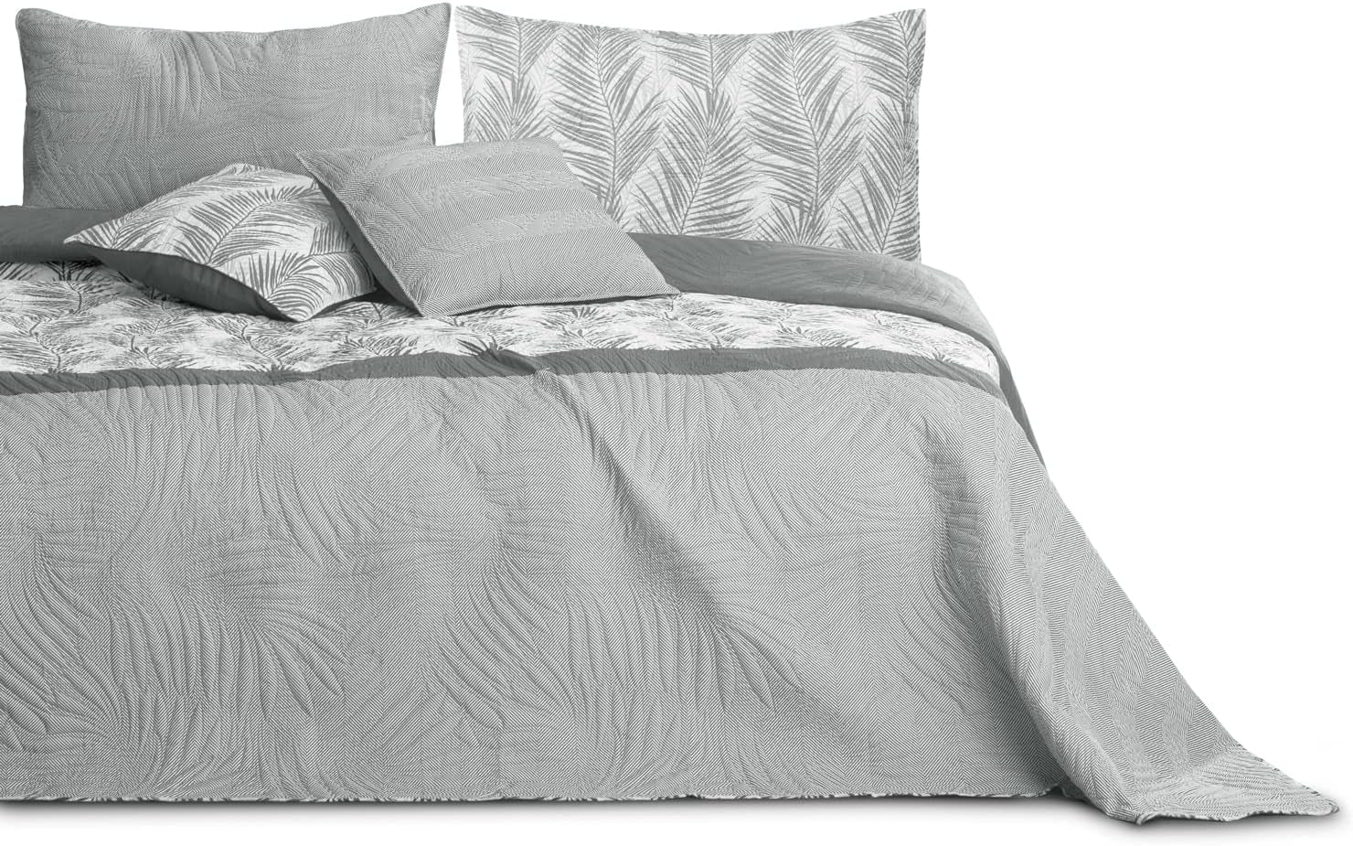Ameliahome Colcha Colcha 170X210 Cm Colcha De Doble Cara De Fácil Cuidado Estampado De Plantas Verde Blanco Tropical Bonaire Camas y Mantas Besuche den AmeliaHome-Store Tropical Bonaire Gris Blanco 260 X 280