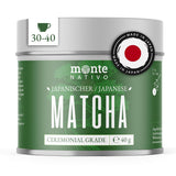 Monte Nativo Ceremonial Matcha en polvo (40 g) - perfecto para té matcha, café con leche y batidos - té verde de Japón - grado ceremonial, en caja de metal - 100% puro, sin gluten, finamente molido