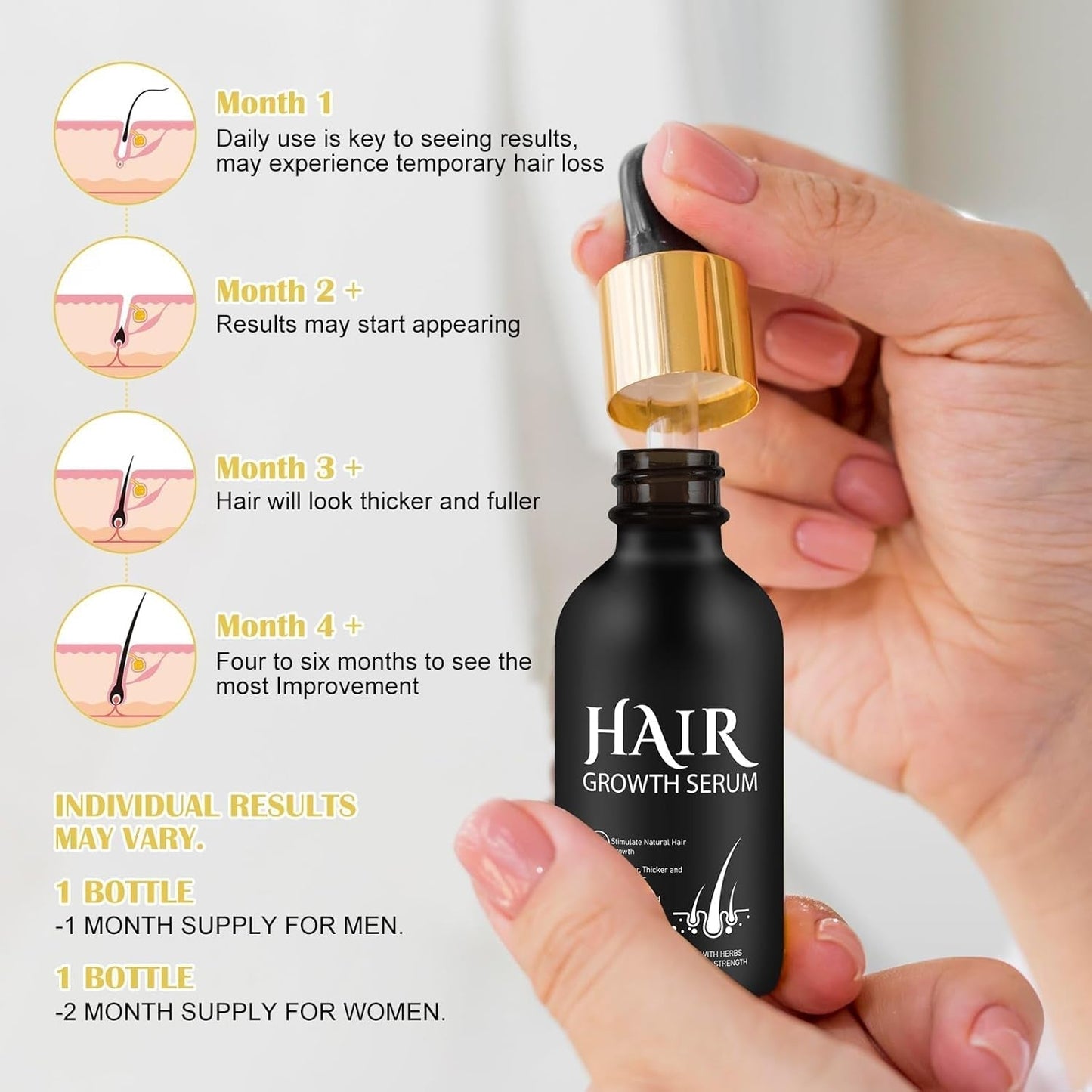 Aceite Orgánico para el Crecimiento del Cabello 5% - Solución de Uso Externo - Crecimiento y Engrosamiento del Cabello - Para la Caída y Afinamiento del Cabello Masculino - Reactiva los Folículos que se Encogen - Dispensador de Bomba Precisa, 60ml Cuidado del Cabello Naty Shop