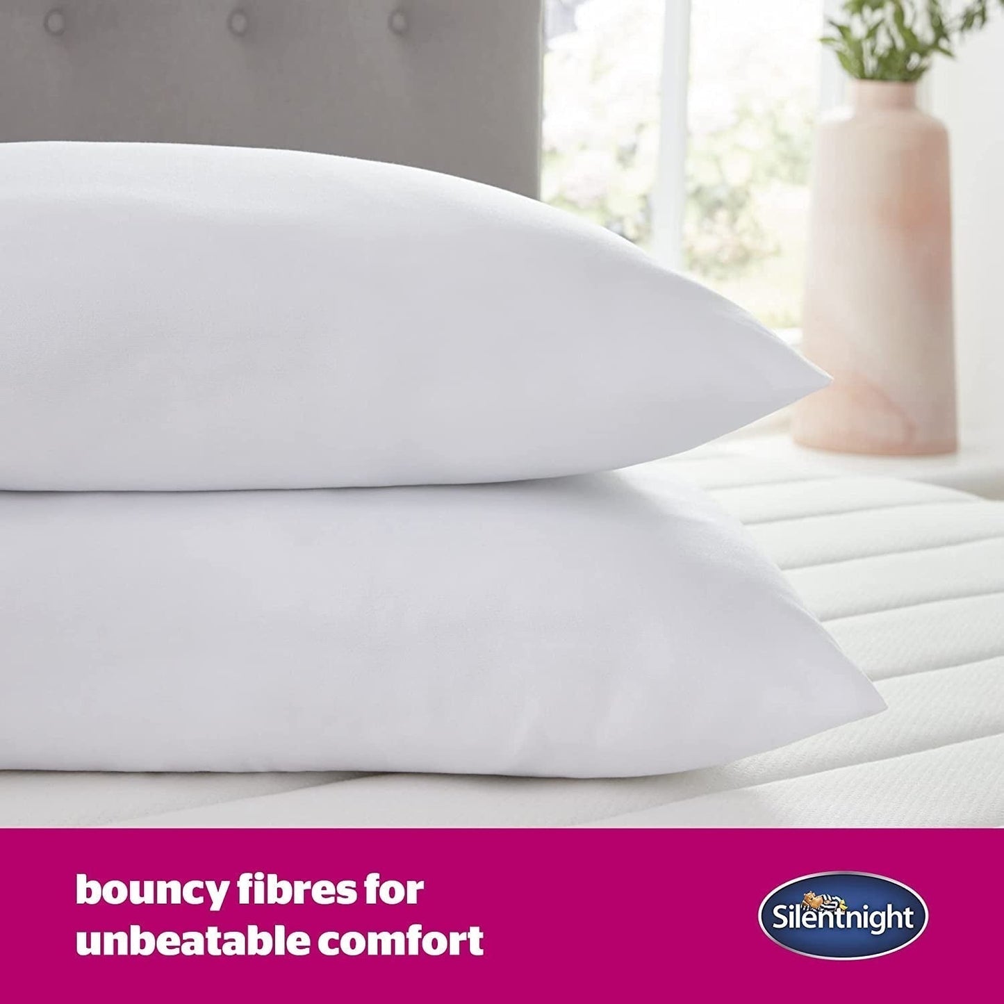 Almohada Silentnight Ultrabounce, Blanco, Microfibra, Blanco, Paquete de 2 Almohadas Estándar Naty Shop