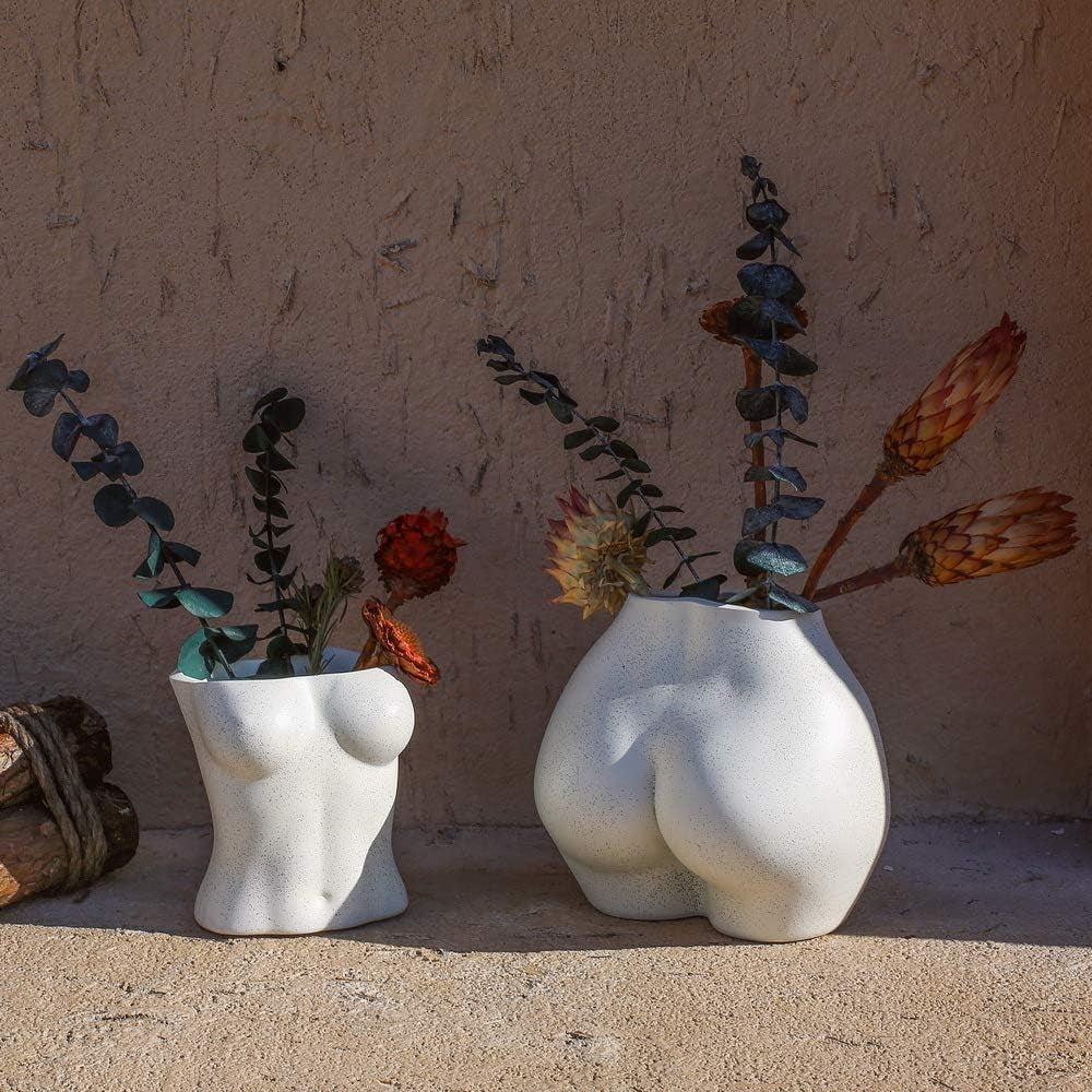 Jarrón de cuerpo artificial, maceta de cuerpo femenino con agujeros de drenaje, maceta moderna de resina, diseño bohemio moderno, planta artificial en maceta para decoración de interiores