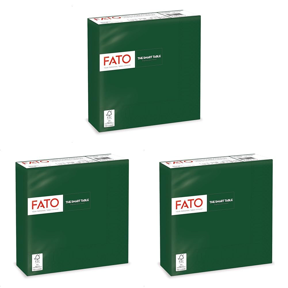 , Servilletas de papel desechables, ideales para almuerzos informales y buffets, paquete de 50 servilletas, tamaño 33X33, 4 pliegues, 2 capas, verde bosque, papel de celulosa 100% pura, certificado Fsc
