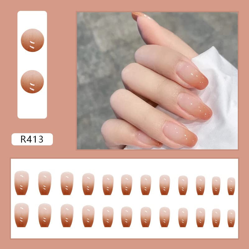 24 piezas Prensa francesa en uñas cortas Ataúd Uñas artificiales Coral Rosa Ombre Uñas adhesivas Juego de uñas de bailarina Puntas de uñas acrílicas Mujeres Primavera Verano Accesorios de uñas