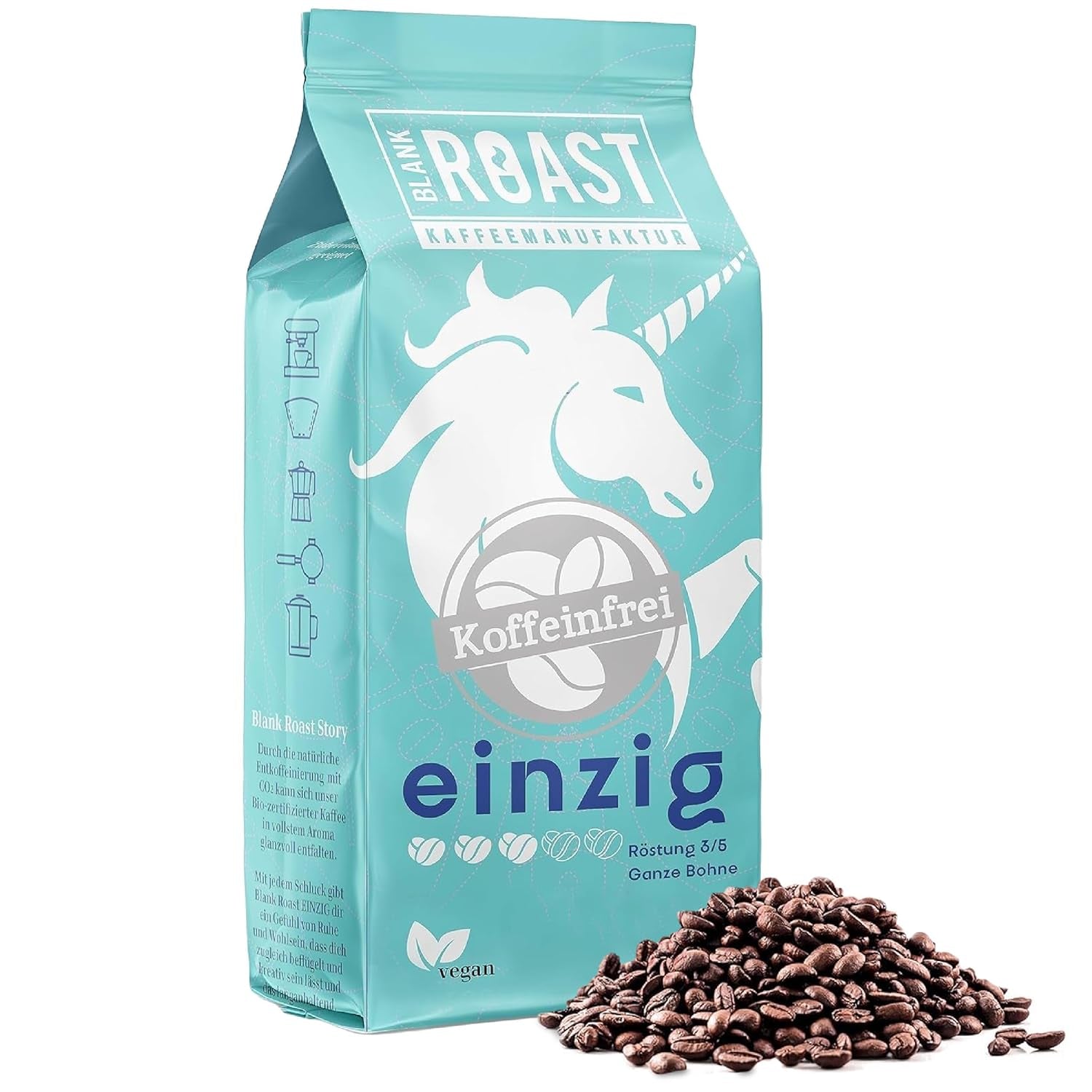 Blank Roast - EINZIG - 1kg - Kaffeebohnen kafeinfrei - 100% Arábica en Perú - schonend & umweltfreundlich entkoffeiniert - säurearm mit voller Crema - ideal für jede Zubereitungsart