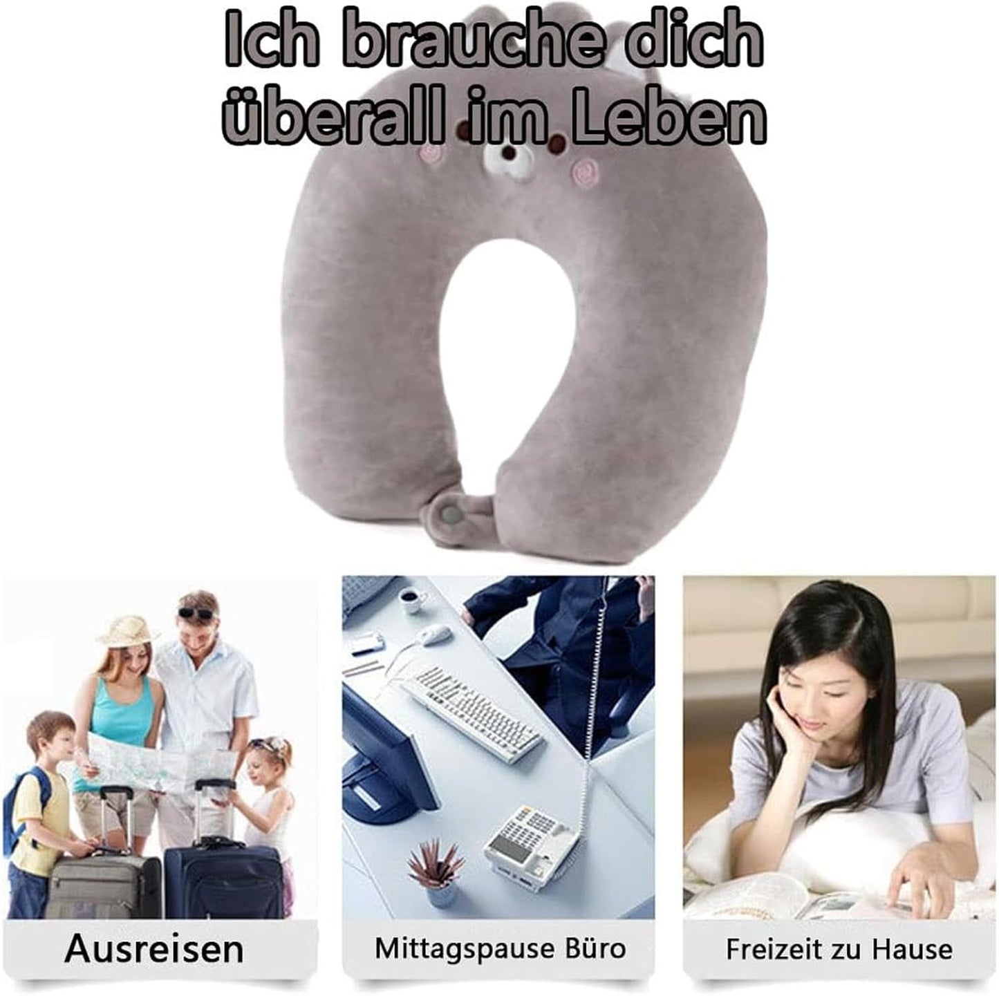 Almohada para el cuello 2 en 1, almohada para el cuello en forma de U, almohada para el reposacabezas, almohada para el cuello, soporte para el cuello, almohada para el cuello, deformación para animales de peluche para acampar, senderismo, coche, avión, almohadas ortopédicas cervicales Naty Shop