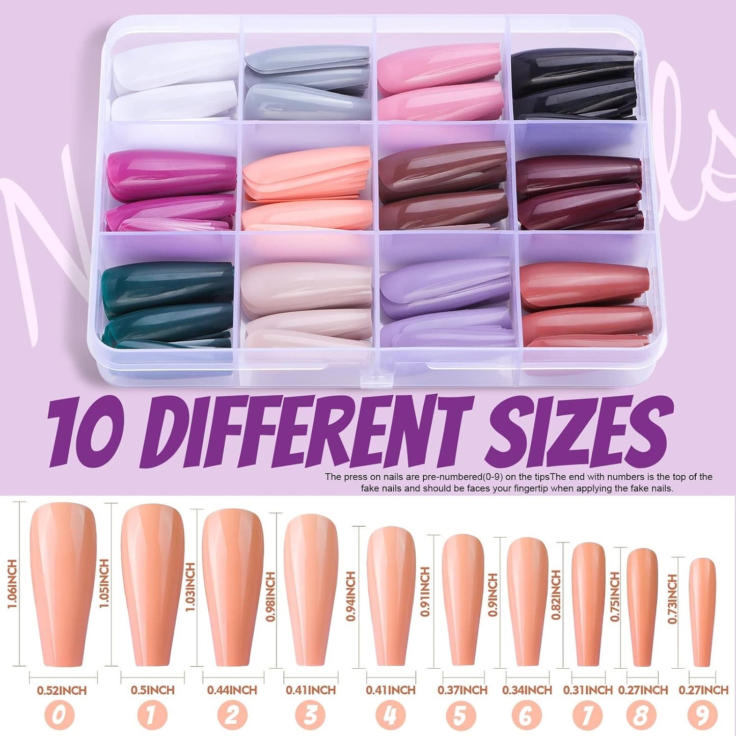 FANDAMEI 12 colores 288 Uds uñas postizas lisas bailarina larga ataúd uñas postizas puntas de uñas acrílicas uñas postizas largas de bailarina