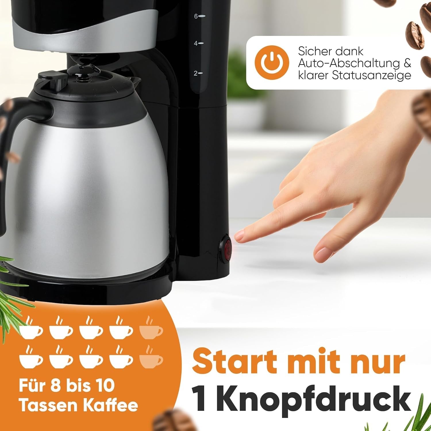Cafetera Clatronic® con termo | para 8-10 tazas de café | sin pérdida de temperatura | cafetera con filtro | 1 litro | Café expreso | Cafetera de filtro con termo | KA 3327 negro