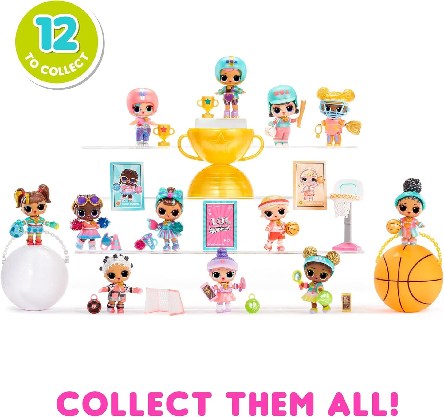 Jajaja ¡Sorpresa! Colección All-Star Sports Vault Tots: incluye 1 muñeca, embalaje blindado, 12 muñecas coleccionables, 8 accesorios para unboxing, ideal para edades de 4 años en adelante, rosa